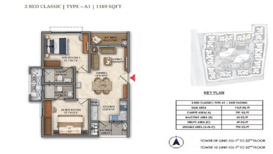 2 BHK Floor Plan at Prestige Golden Grove